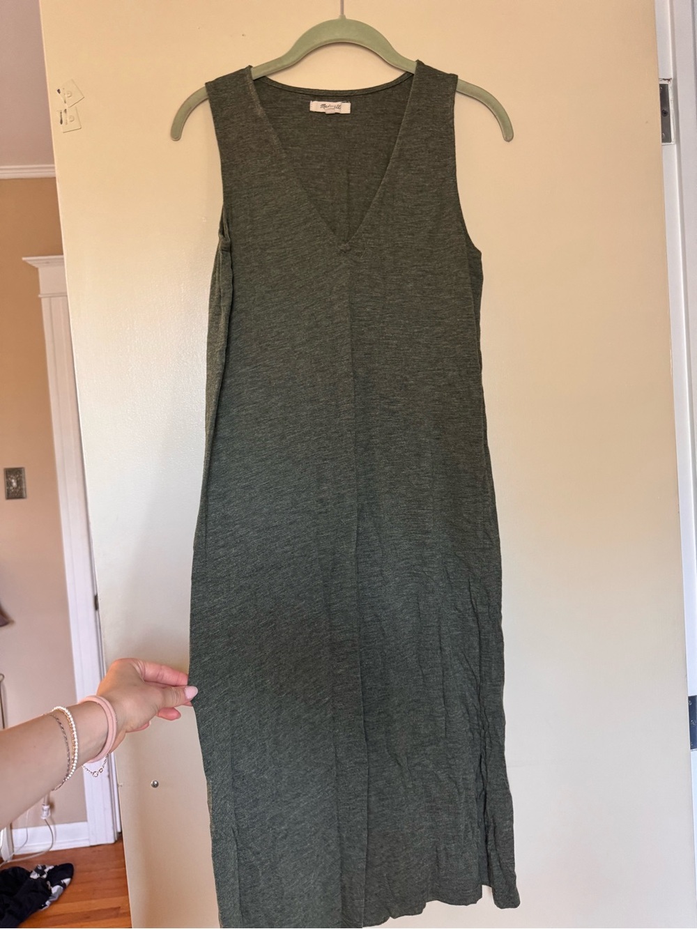 Madewell Olive Green V-Neck Knit Maxi Dress